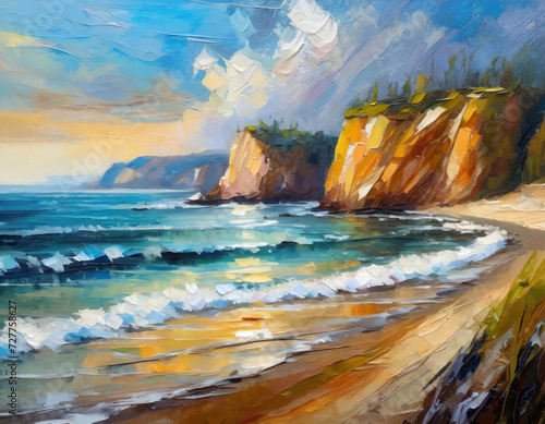 Mediterranean shore beach landscape scenery art oil painting