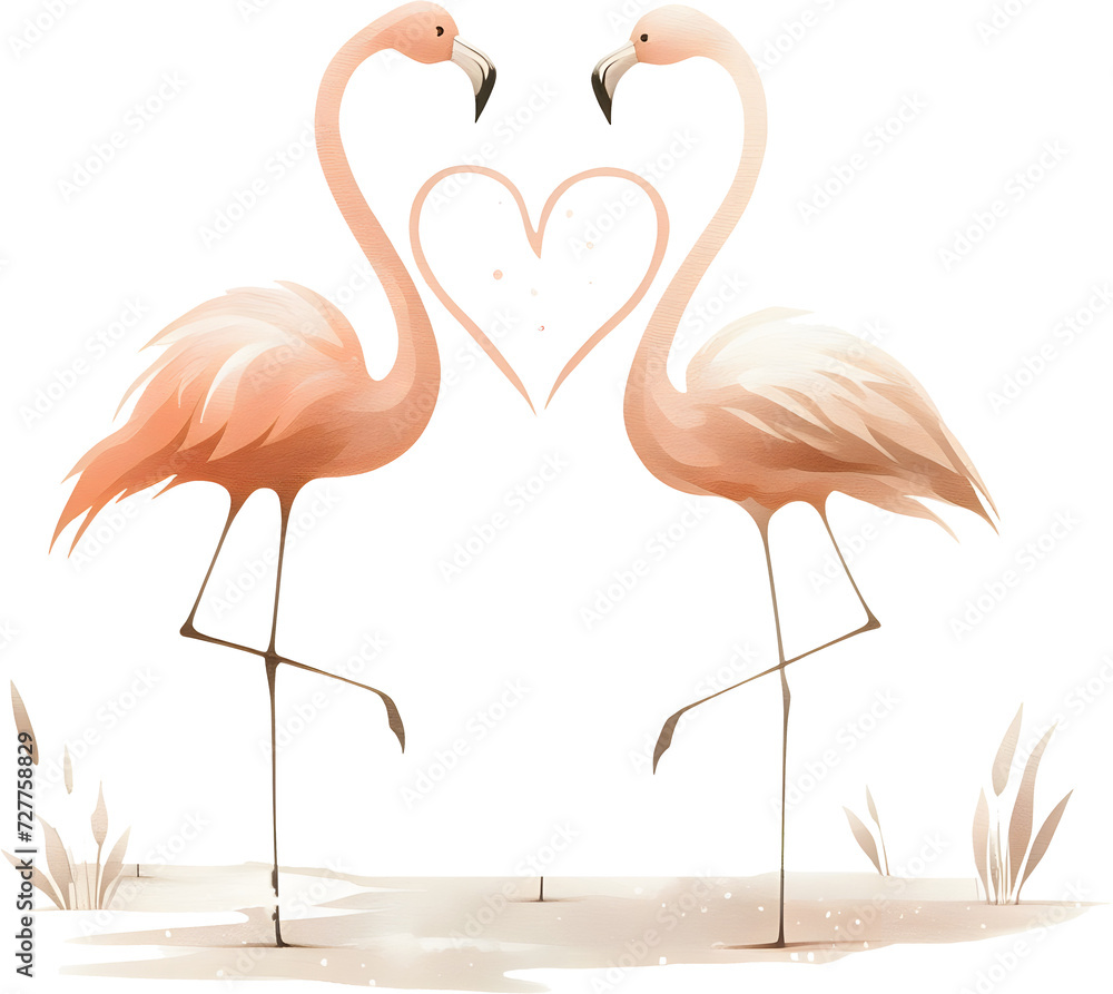 Obraz premium Lovely set with 2 cute pink flamingos.Cartoon birds.Perfect for your project,wedding,print,scrapbook,baby shower,Birthday card,invitations,greeting card and much more.