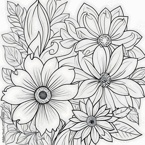 Luxury floral coloring book pages line art sketch