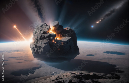 Uderzenie asteroidy z kosmosu. photo