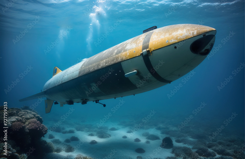 Fototapeta premium Torpeda podwodna w wodach morza.