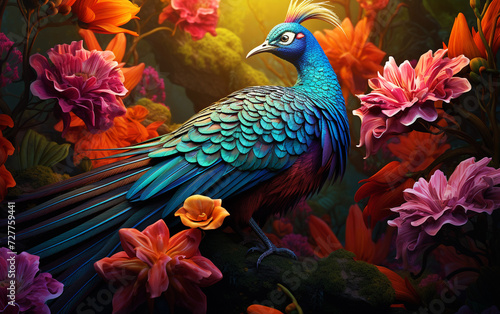 Tropical Elegance: High Detail of Paradise Bird and Exotic Florals © GIGASTOCK