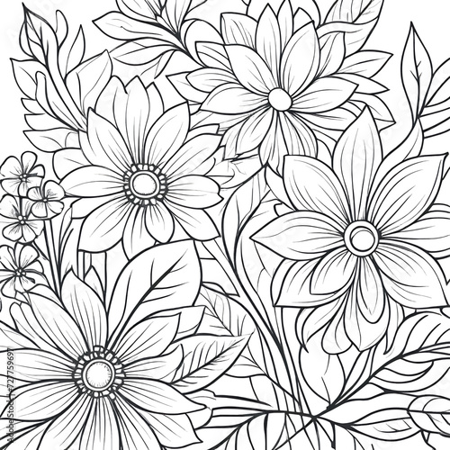 Luxury floral coloring book pages line art sketch