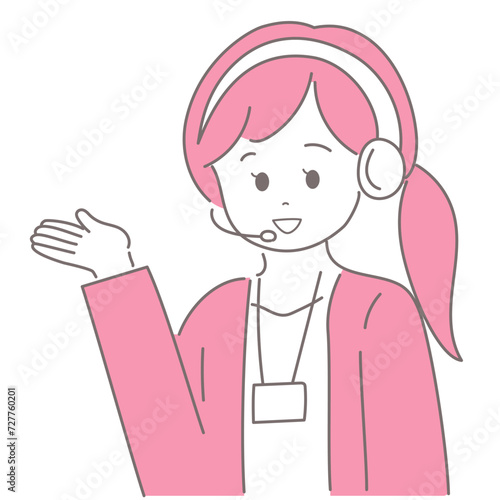 オペレーターの女性が手のひらを上に向けて案内をしているイラスト
