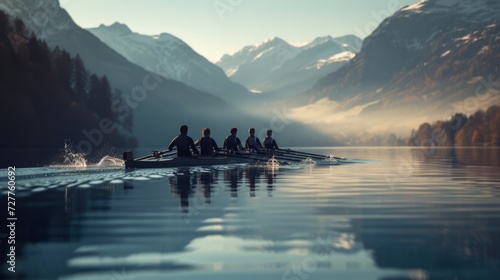 Rowing team in action Generative AI photo