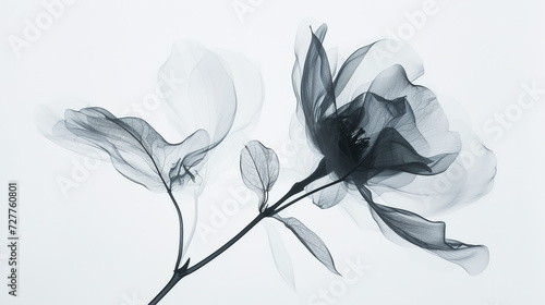 Aesthetic botanical x-ray of peony. Harmonious forms. Minimalism concept. Light color palette. Generative AI