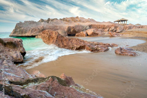 Breezy Morning Gadani Beach with rocks and mountain Balochistan Pakistan