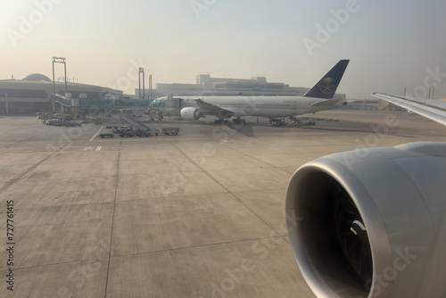 Saudi Airline in Parking at Karachi international Airport  photo
