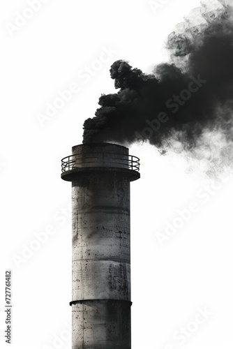 Concrete Chimney with Smoke - Industrial Background Generative AI