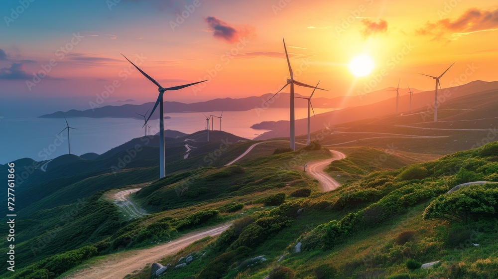 windmills in a gorgeous environment. Renewable energy sources provided by the sun windmills in a gorgeous environment. Renewable energy sources provided by the sun