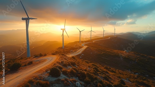 windmills in a gorgeous environment. Renewable energy sources provided by the sun