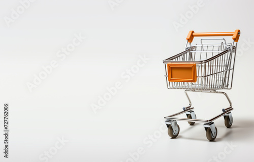 Empty grocery cart on white background with free space generated AI