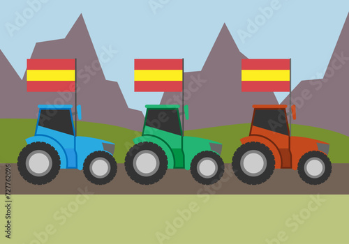 Manifestación de agricultores españoles con tractor.