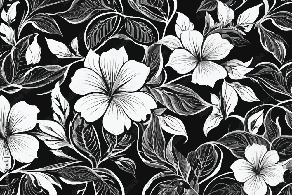 Floral background. Vector seamless background. Minimalistic abstract floral pattern.  Black white. Victorian style. Vector illustration. Abstract modern floral seamless pattern. Seamless floral art.
