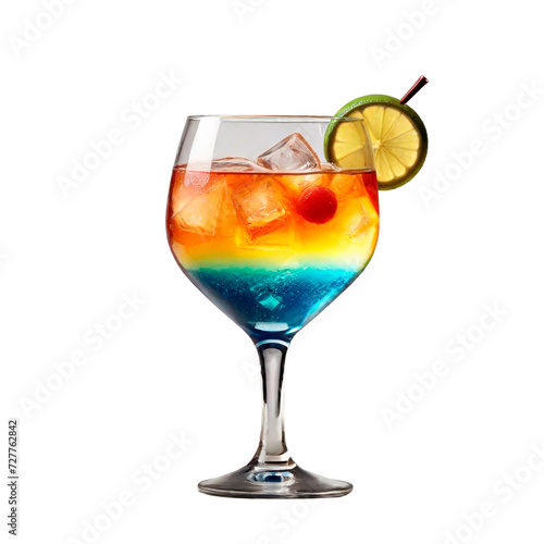 Glass with a cocktail, a beautiful glass with a colored cocktail inside, decorated with mint on a transparent background