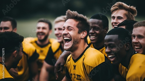 Football player laughing during team practice - for stock image search and licensing Generative AI © AlexandraRooss