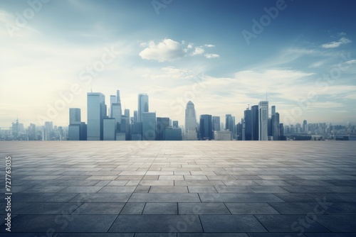 Empty square floor and city skyline with building background © Rzk