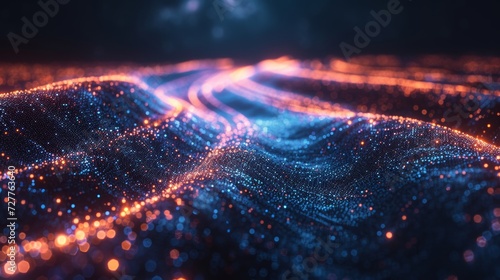 Glowing data streams crisscross in a dark void, symbolizing the interconnectedness of the digital world photo