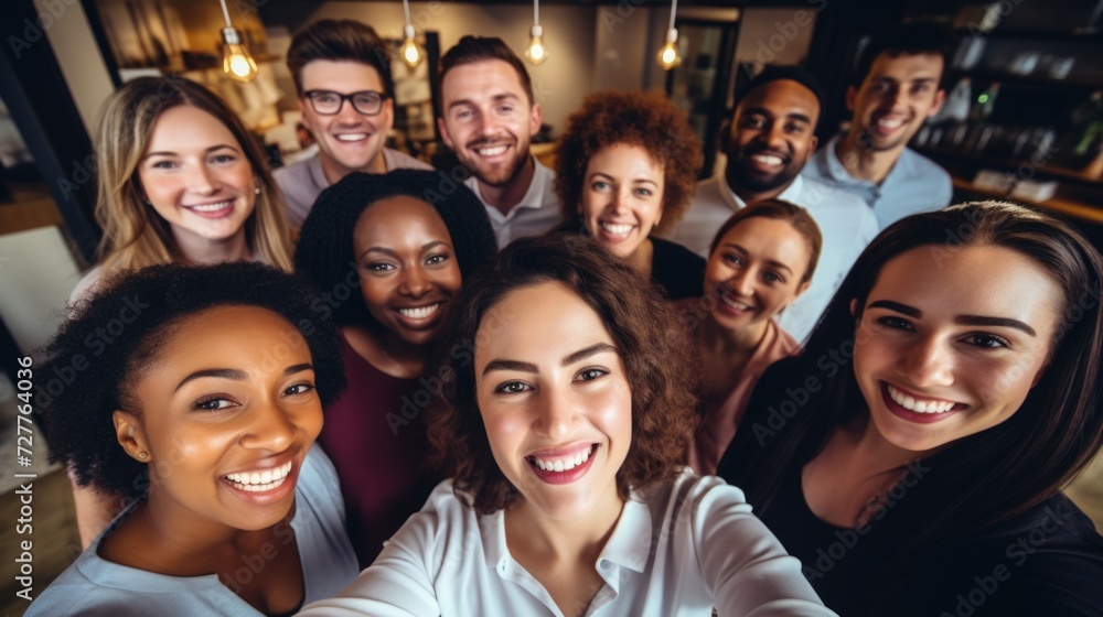 Group of people collaborating for diversity and professional happiness in workplace Generative AI