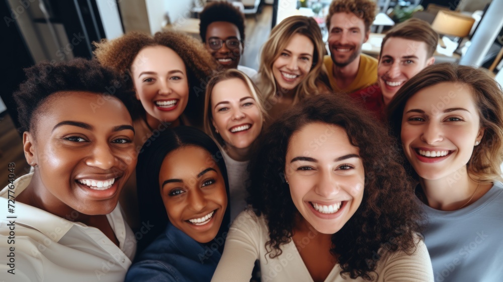 Obraz premium Group of people collaborating for diversity and professional happiness in workplace Generative AI