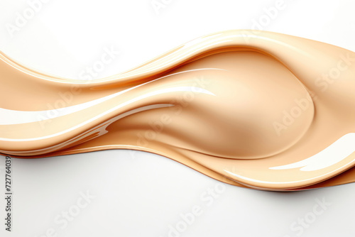Beige makeup product texture. Makeup liquid foundation smear isolated on white background. Beauty liquid powder stroke.