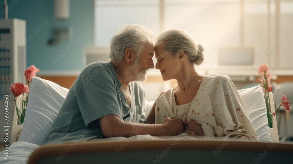 Obraz premium Elderly Couple Supporting Sick Patient in Hospital Generative AI
