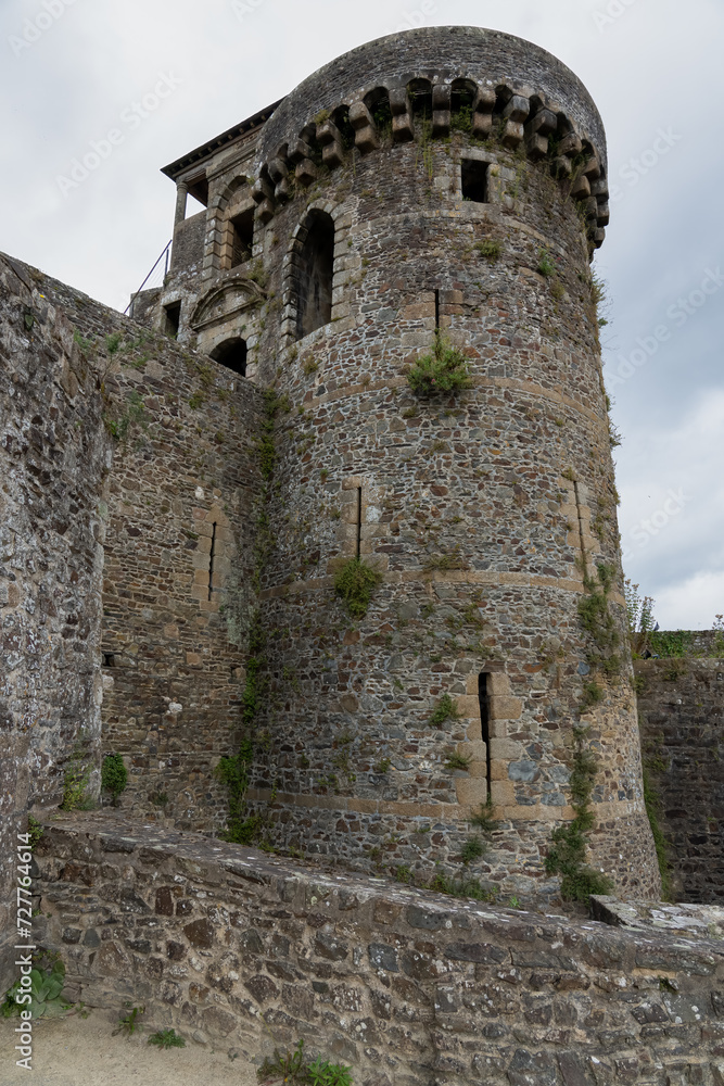 stonework of an aged medieval castle, the Chateau de Fougeres, France