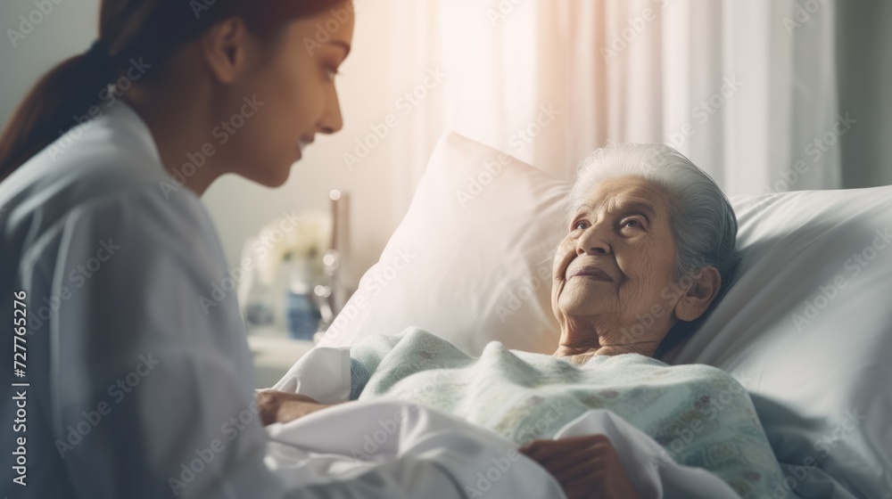 Nurse checking on senior patient Generative AI Nurse checking on senior patient Generative AI