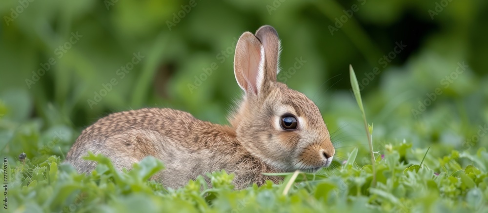 Fototapeta premium Adorable Baby European Hare (Lepus europaeus) - An Adorable Baby European Hare (Lepus europaeus) Captured in its Natural Habitat