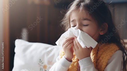 Girl suffering from flu or cold Generative AI photo
