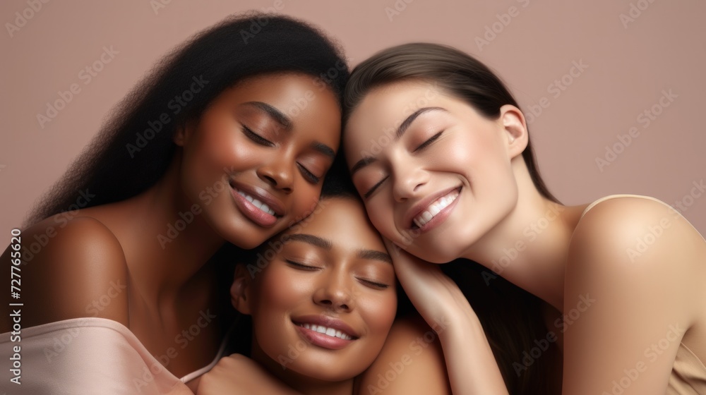 Happy Diverse Women with Eyes Closed Generative AI Happy Diverse Women with Eyes Closed Generative AI