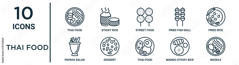 thai food outline icon set such as thin line thai food, street food ...