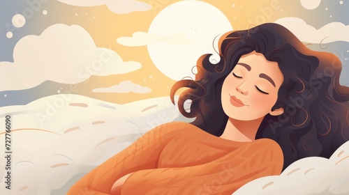Woman Relaxing in Bed with Contentment and Peace Generative AI photo
