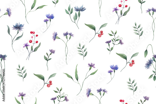 Seamless watercolor pattern. Hand drawn floral illustration isolated on white background. Vector EPS.