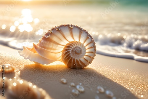 Translucent iridescent spiral seashell 