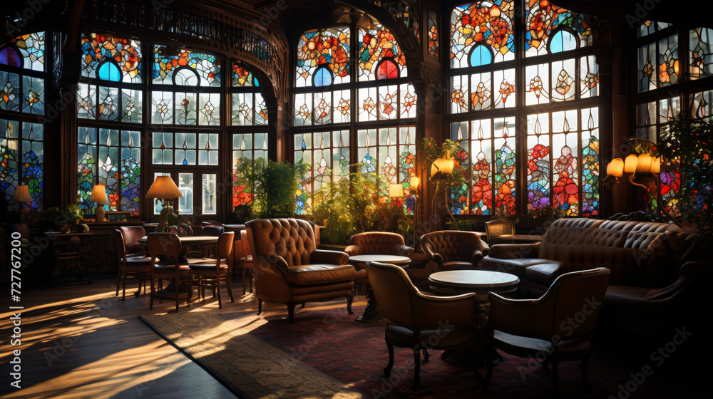 An Art Nouveau interior with a focus on. - obrazy, fototapety, plakaty 