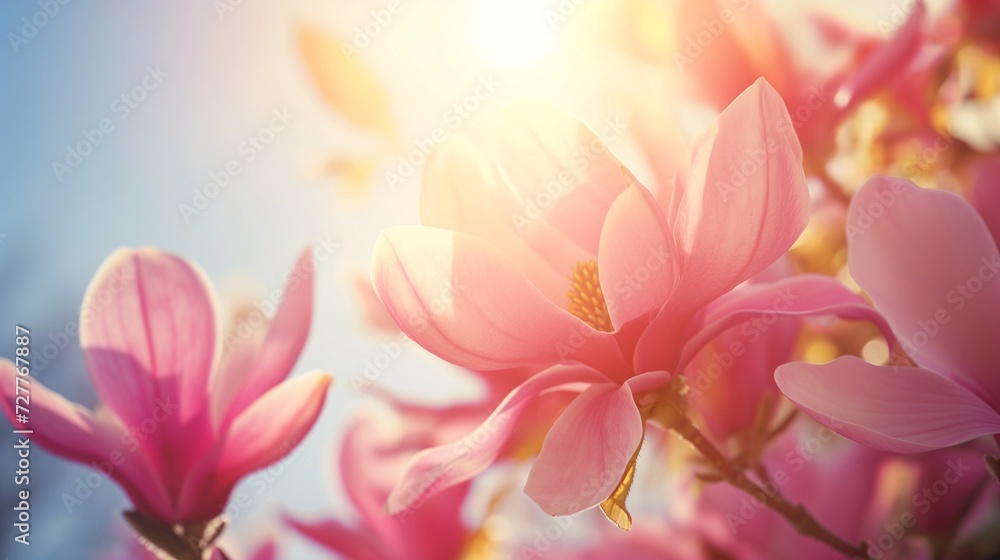 Fototapeta premium Magnolia tree blossom in springtime. Pink flowers
