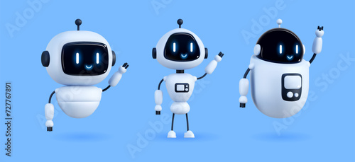 3d AI. Chat bot, robot artificial intelligence, chatbot icon, GPT symbol, customer service, support character face, human intelligence, cute happy mascot, space tech. Vector technology illustration