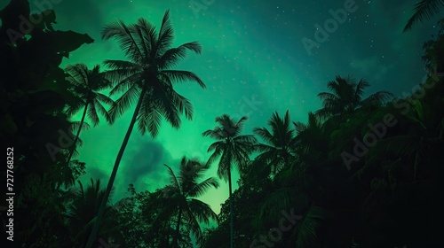 Northern lights over rainforest
