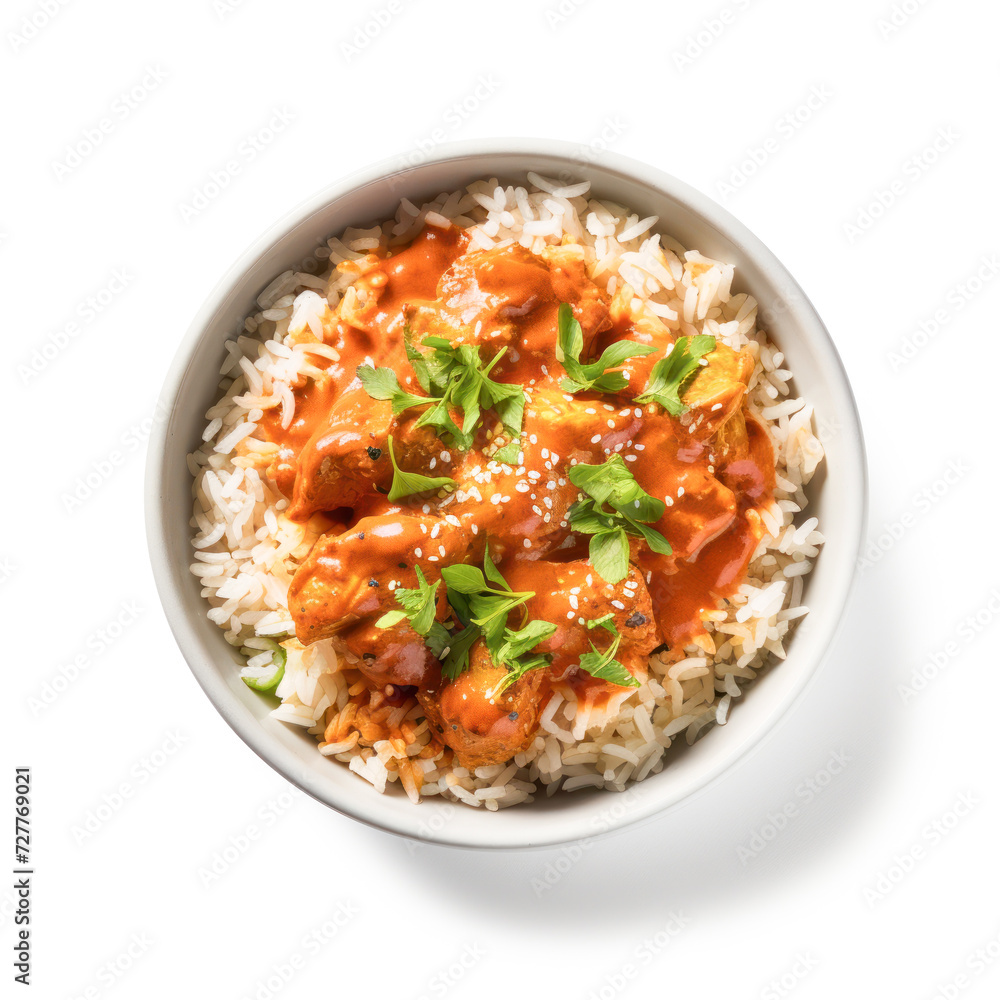 butter chicken curry with rice in the bowl butter chicken curry with rice in the bowl