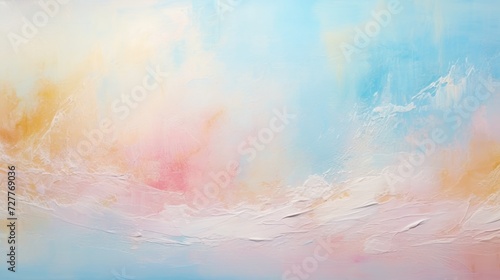 Acrylic abstract painting in light blue and turquoise colors. Pastel color painting with a blue, pink, and yellow background