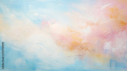 Acrylic abstract painting in light blue and turquoise colors. Pastel color painting with a blue, pink, and yellow background