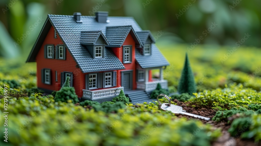 Real Estate Key and House Model with Neighborhood Background Generative AI Real Estate Key and House Model with Neighborhood Background Generative AI