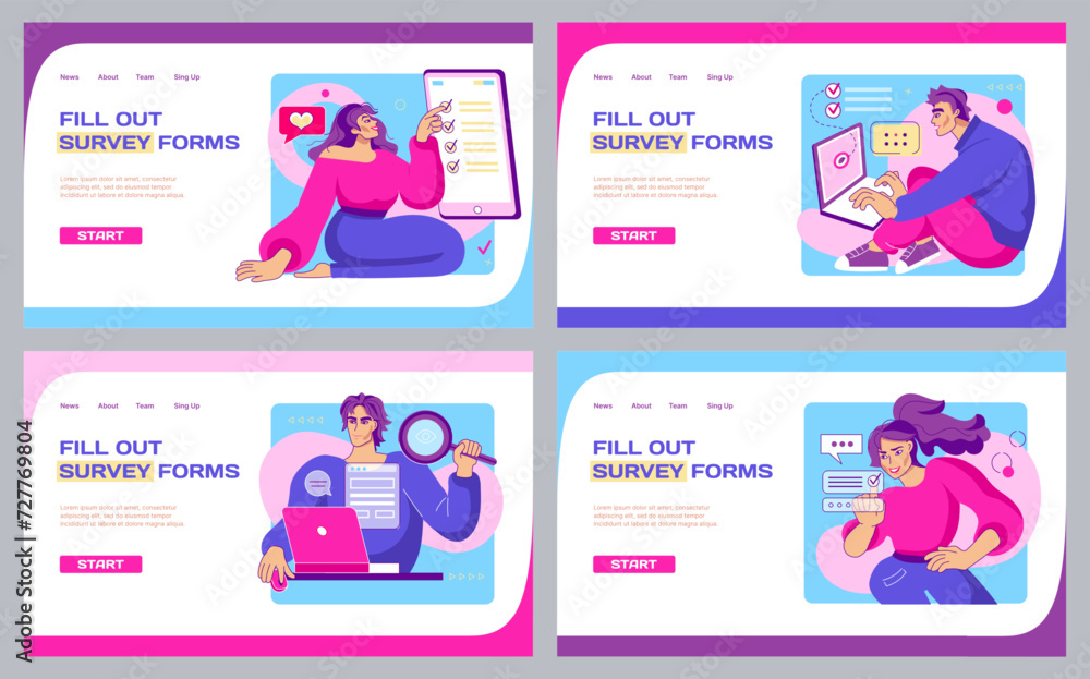 Vecteur Stock Fill out survey forms landing page. Internet voting ...