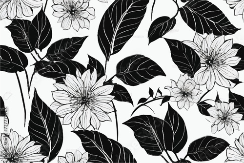 Floral background. Vector seamless background. Minimalistic abstract floral pattern. Black white. Victorian style. Vector illustration. Abstract modern floral seamless pattern. Seamless floral art.