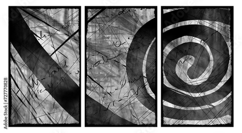 Interior abstract triptych wall.