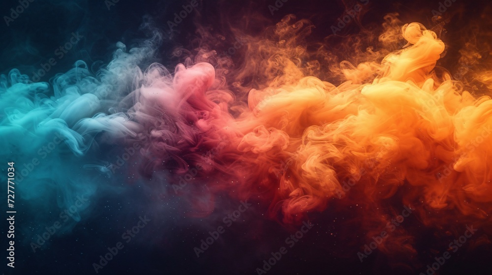 Vibrant abstract smoke in red, green, and brown on a dark background.