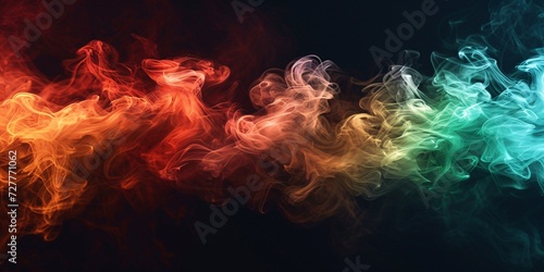 Vibrant multicolored smoke on a dark backdrop, featuring shades of red, green, and brown.