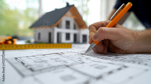 Architect Engineer Design Working on Blueprint Planning Concept. Construction Concept. architectural of houses on blueprint draw. for building construction plan or real estate sale, concept bank credi