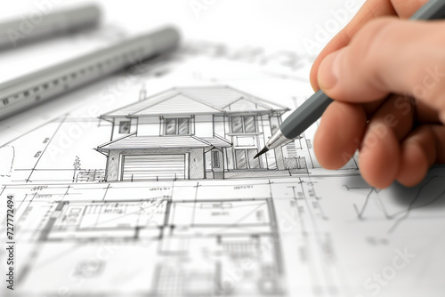 Architect Engineer Design Working on Blueprint Planning Concept. Construction Concept. architectural of houses on blueprint draw. for building construction plan or real estate sale, concept bank credi